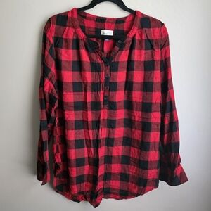 Universal Thread Red & Black Buffalo Plaid Check Tunic Popover Top Size XL